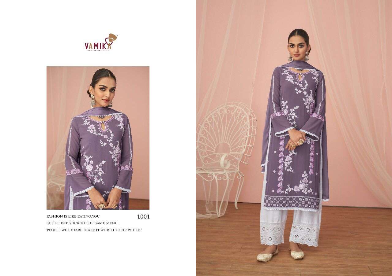Vamika-noor-fabric-georgette-embroidery-work-straight Line- Kurti- Pure Cotton-Lycra-pant-nazmin-4 Side Border-less-dupatta-1001